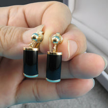 Load image into Gallery viewer, 14K Yellow Gold Dangle Curved Shaped Black Onyx Clip-On Earrings