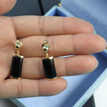 Load image into Gallery viewer, 14K Yellow Gold Dangle Curved Shaped Black Onyx Clip-On Earrings