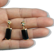Load image into Gallery viewer, 14K Yellow Gold Dangle Curved Shaped Black Onyx Clip-On Earrings