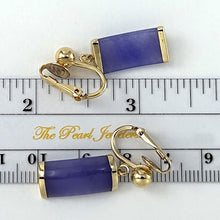 Load image into Gallery viewer, 1101422-14k-Gold-Dangle-Curved-Shaped-Lavender-Jade-Non-Pierced-Clip-Earrings