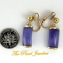 Load image into Gallery viewer, 1101422-14k-Gold-Dangle-Curved-Shaped-Lavender-Jade-Non-Pierced-Clip-Earrings