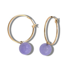 Load image into Gallery viewer, 14K Yellow Gold Lavender Jade Hoop Drop Earrings