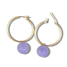 Load image into Gallery viewer, 14K Yellow Gold Lavender Jade Hoop Drop Earrings