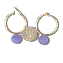 Load image into Gallery viewer, 14K Yellow Gold Lavender Jade Hoop Drop Earrings