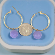 Load image into Gallery viewer, 14K Yellow Gold Lavender Jade Hoop Drop Earrings