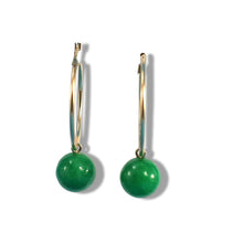 Load image into Gallery viewer, Vintage 14kt Yellow Gold Green Jade Hoop Earrings
