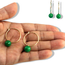 Load image into Gallery viewer, Vintage 14kt Yellow Gold Green Jade Hoop Earrings