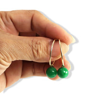 Load image into Gallery viewer, Vintage 14kt Yellow Gold Green Jade Hoop Earrings