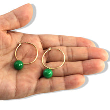 Load image into Gallery viewer, Vintage 14kt Yellow Gold Green Jade Hoop Earrings