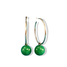 Load image into Gallery viewer, Vintage 14kt Yellow Gold Green Jade Hoop Earrings