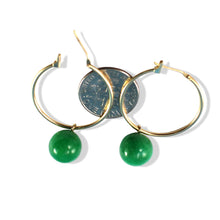 Load image into Gallery viewer, Vintage 14kt Yellow Gold Green Jade Hoop Earrings