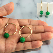 Load image into Gallery viewer, Vintage 14kt Yellow Gold Green Jade Hoop Earrings