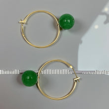 Load image into Gallery viewer, Vintage 14kt Yellow Gold Green Jade Hoop Earrings