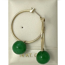 Load image into Gallery viewer, Vintage 14kt Yellow Gold Green Jade Hoop Earrings