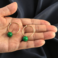 Load image into Gallery viewer, Vintage 14kt Yellow Gold Green Jade Hoop Earrings