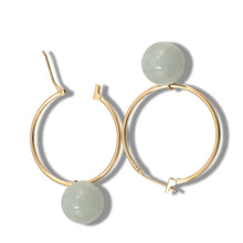Load image into Gallery viewer, 14K Yellow Gold Celadon Green Jade Hoop Earrings