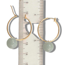 Load image into Gallery viewer, 14K Yellow Gold Celadon Green Jade Hoop Earrings