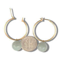 Load image into Gallery viewer, 14K Yellow Gold Celadon Green Jade Hoop Earrings