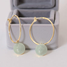 Load image into Gallery viewer, 14K Yellow Gold Celadon Green Jade Hoop Earrings