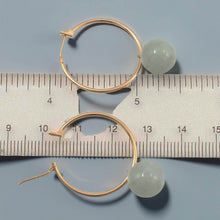 Load image into Gallery viewer, 14K Yellow Gold Celadon Green Jade Hoop Earrings