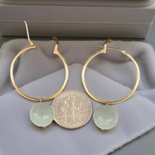 Load image into Gallery viewer, 14K Yellow Gold Celadon Green Jade Hoop Earrings