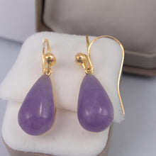 Load image into Gallery viewer, 14K Yellow Gold Lavender Jade Drop Earrings