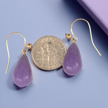 Load image into Gallery viewer, 14K Yellow Gold Lavender Jade Drop Earrings