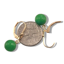 Load image into Gallery viewer, 14K Yellow Gold Leverback Round Green Jade Drop Earrings