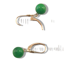 Load image into Gallery viewer, 14K Yellow Gold Leverback Round Green Jade Drop Earrings