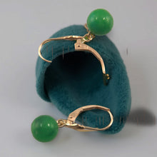 Load image into Gallery viewer, 14K Yellow Gold Leverback Round Green Jade Drop Earrings