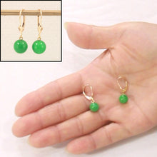 Load image into Gallery viewer, 1101834-14K-Yellow-Gold-Leverback-Round-Jade-Drop-Earrings