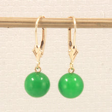 Load image into Gallery viewer, 1101834-14K-Yellow-Gold-Leverback-Round-Jade-Drop-Earrings