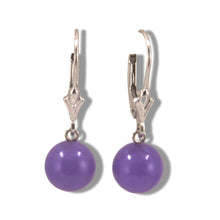 Load image into Gallery viewer, 14K White Gold Leverback Round Lavender Jade Drop Earrings