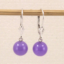 Load image into Gallery viewer, 14K White Gold Leverback Round Lavender Jade Drop Earrings