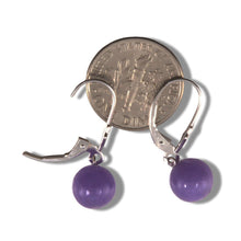 Load image into Gallery viewer, 14K White Gold Leverback Round Lavender Jade Drop Earrings