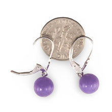 Load image into Gallery viewer, 14K White Gold Leverback Round Lavender Jade Drop Earrings