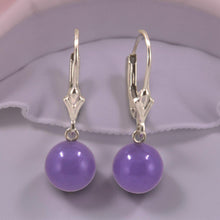 Load image into Gallery viewer, 14K White Gold Leverback Round Lavender Jade Drop Earrings