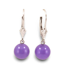 Load image into Gallery viewer, 14K White Gold Leverback Round Lavender Jade Drop Earrings