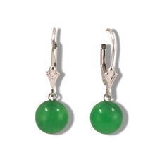 Load image into Gallery viewer, 14K White Gold Round Green Jade Drop Earrings