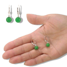 Load image into Gallery viewer, 14K White Gold Round Green Jade Drop Earrings