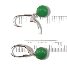 Load image into Gallery viewer, 14K White Gold Round Green Jade Drop Earrings