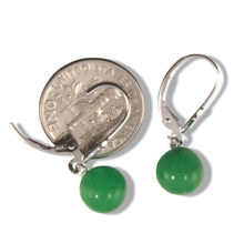 Load image into Gallery viewer, 14K White Gold Round Green Jade Drop Earrings