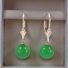 Load image into Gallery viewer, 14K White Gold Round Green Jade Drop Earrings
