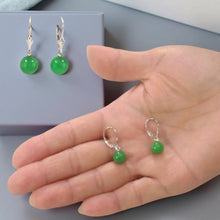 Load image into Gallery viewer, 14K White Gold Round Green Jade Drop Earrings