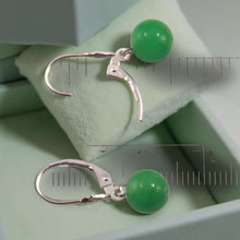 Load image into Gallery viewer, 14K White Gold Round Green Jade Drop Earrings