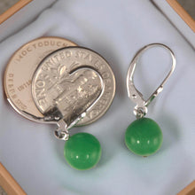 Load image into Gallery viewer, 14K White Gold Round Green Jade Drop Earrings