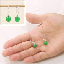Load image into Gallery viewer, 1101839-14K-White-Gold-Leverback-Round-Green-Jade-Drop-Earrings