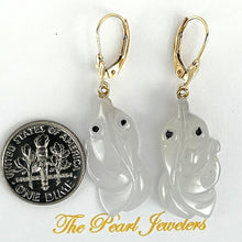 Load image into Gallery viewer, 1101883-14k-Gold-Leverback-Dangle-Hand-Carved-Goldfish-Jade-Earrings