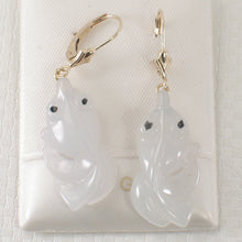 Load image into Gallery viewer, 1101883-14k-Gold-Leverback-Dangle-Hand-Carved-Goldfish-Jade-Earrings