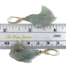 Load image into Gallery viewer, 14K Yellow Gold “Good Fortune” Pale Green Carp Jade Earrings